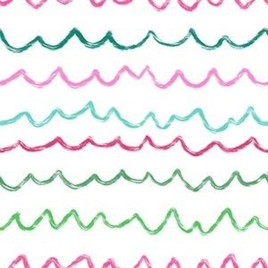 green and pink hand drawn waves and scribbles