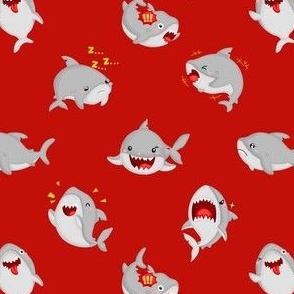 Emoji Sharks on Red - Sm