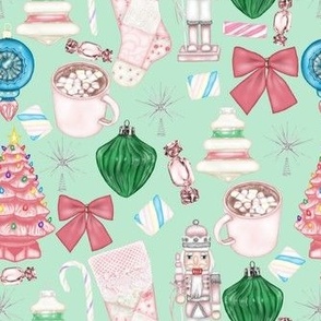 vintage pink xmas - mint green