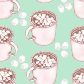 pink hot cocoa mugs - mint green