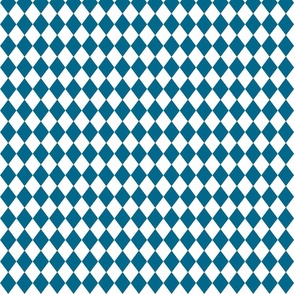 Small Peacock and White Diamond Harlequin Check Pattern