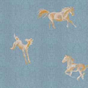 Denim with Painted Horses - stone washed