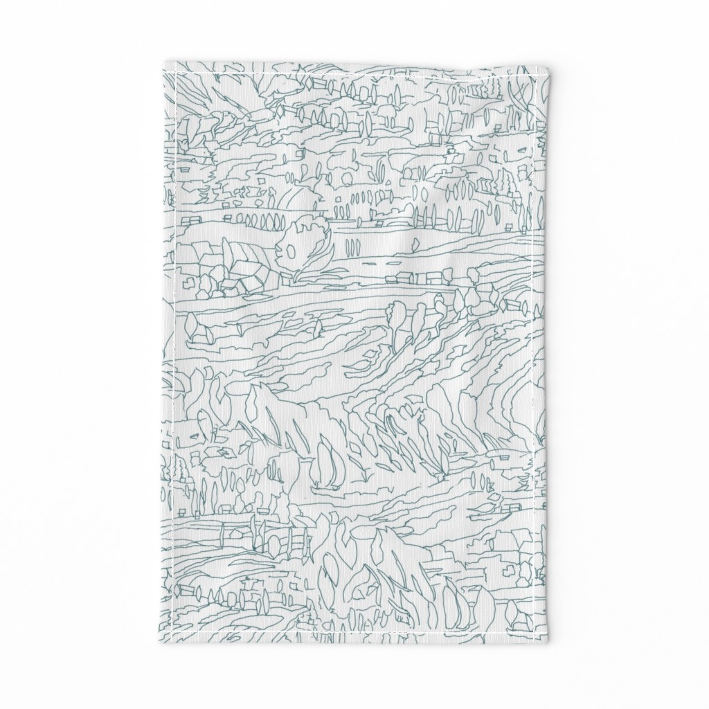 Cascading Drreams Teal Italian Landscape Line Drawing