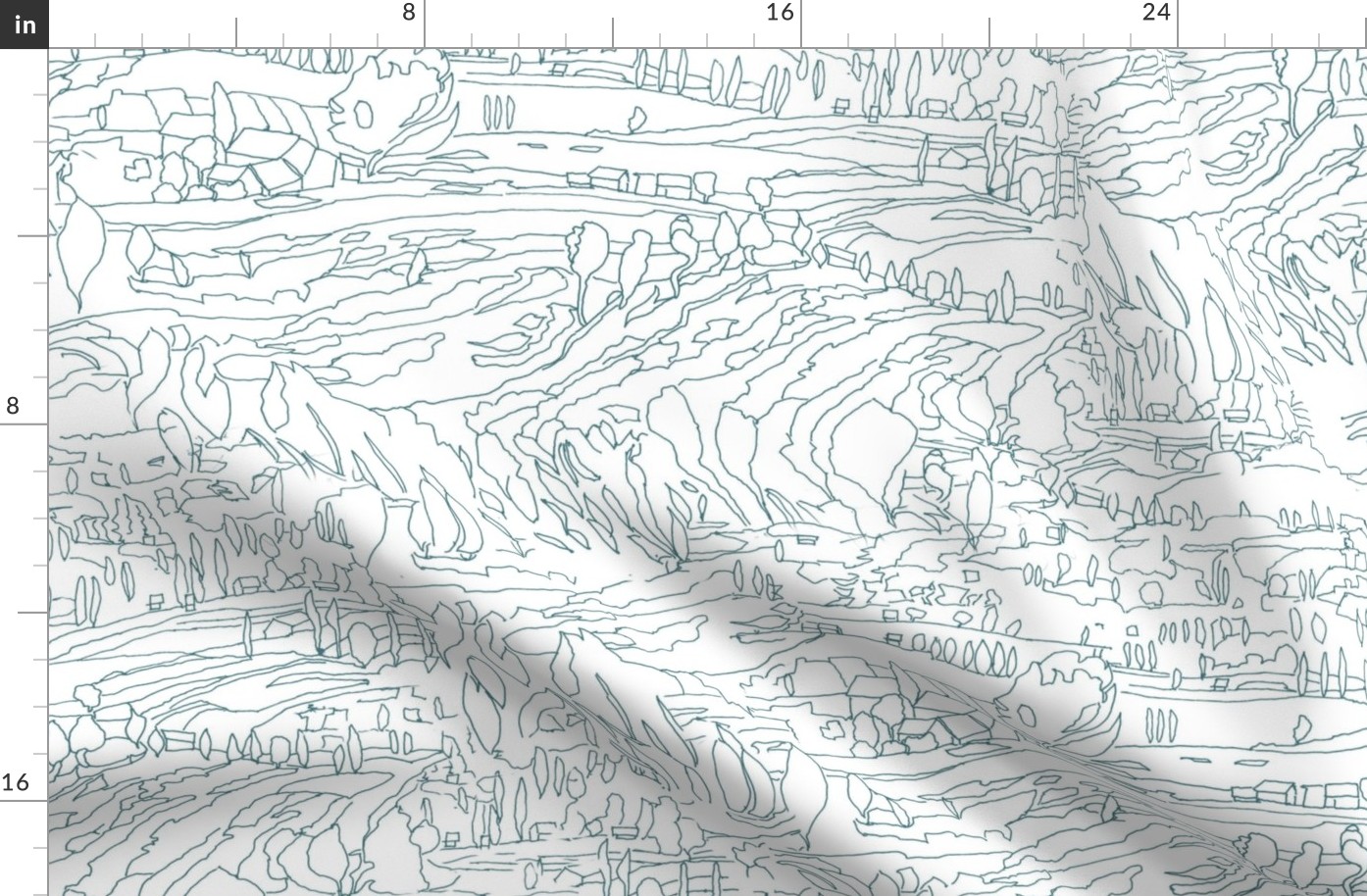 Cascading Drreams Teal Italian Landscape Line Drawing