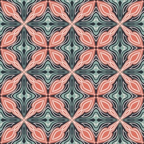 Floral geometric- teal and coral large scale