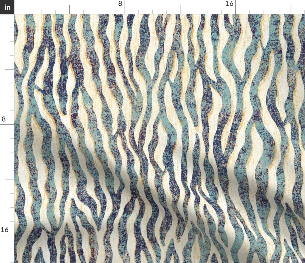 large tiger grunge vertical in teal and ochre
