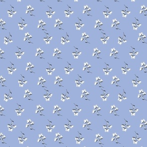 Blue sky cotton blossoms scattered pattern tiny scale