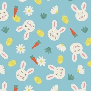 Easter Bunnies on Blue