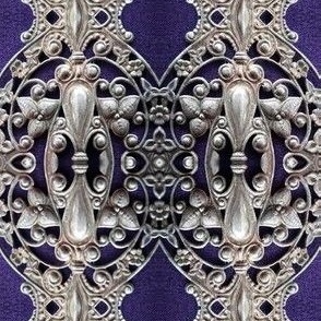 Ornate Silver on Purple Velvet 