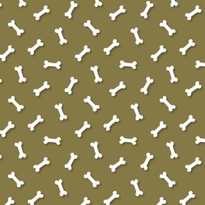 Cute White 3D  Cartoon Dog Bones On Moss Background