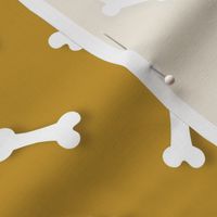 Cute White 3D  Cartoon Dog Bones On Mustard Background