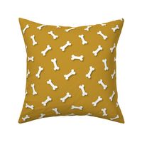 Cute White 3D  Cartoon Dog Bones On Mustard Background