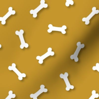 Cute White 3D  Cartoon Dog Bones On Mustard Background