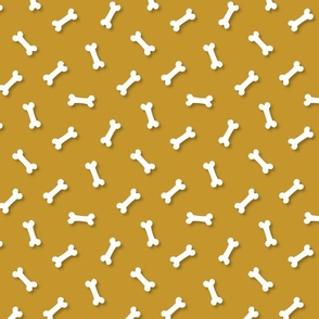 Cute White 3D  Cartoon Dog Bones On Mustard Background