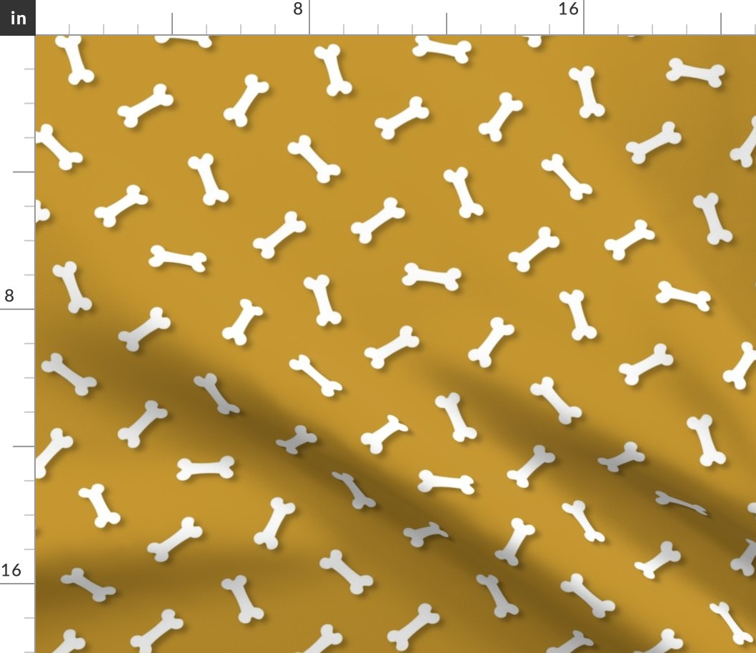 Cute White 3D  Cartoon Dog Bones On Mustard Background