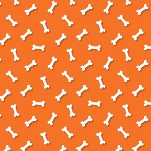 Cute White 3D  Cartoon Dog Bones On Carrot Background