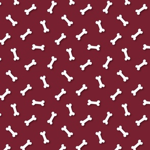 Cute White 3D  Cartoon Dog Bones On Wine Background