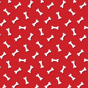 Cute White 3D  Cartoon Dog Bones On Poppy Red Background