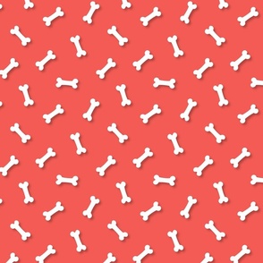 Cute White 3D  Cartoon Dog Bones On Coral Background