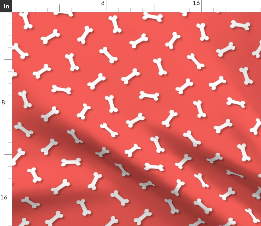 Cute White 3D  Cartoon Dog Bones On Coral Background