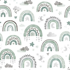 Boho Rainbows - sage - WALLPAPER