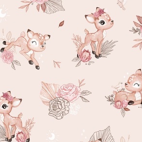Boho Deer Melody - beige - wallpaper