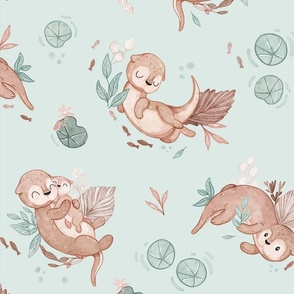 Boho Otter - mint - wallpaper