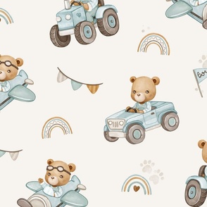 Bear Boy - beige - wallpaper