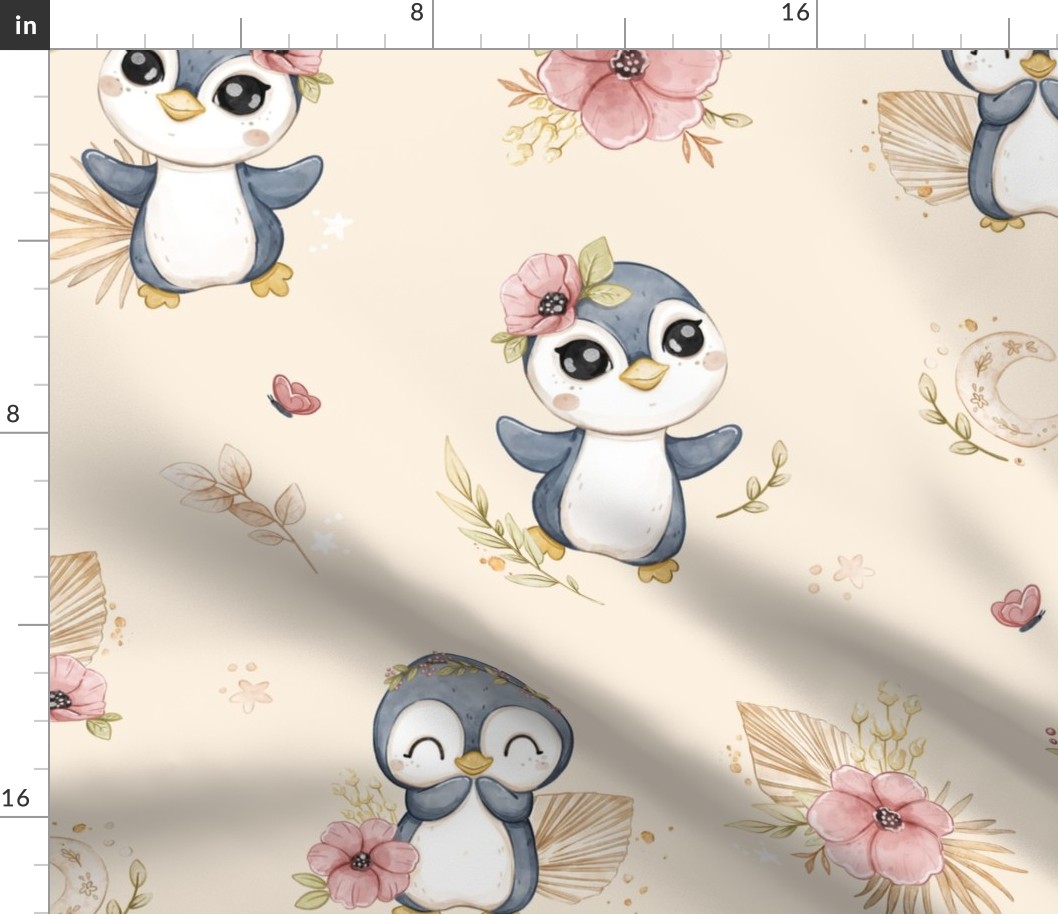 Boho Penguin - beige - wallpaper