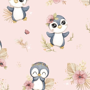 Boho Penguin - rose - wallpaper