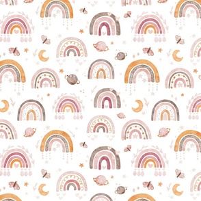 Boho Rainbows -rose - wallpaper