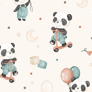 Panda Play - beige - wallpaper