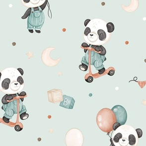 Panda Play - mint - wallpaper
