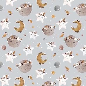 Boho Stars - grey - wallpaper