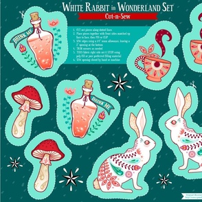 Cut-N-Sew White Rabbit in Wonderland Mini Pillow Set