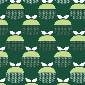 Mid-century fruit garden - Abstract retro shaped apples soft lime on pine green 