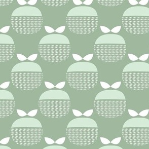 Mid-century fruit garden - Abstract retro shaped apples soft mint on olive green 
