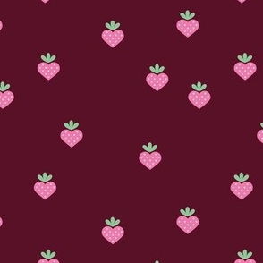 Love Strawberry - Valentine Fruit garden retro style pink on burgundy 