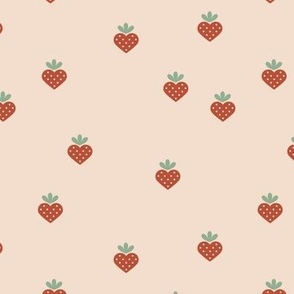 Love Strawberry - Valentine Fruit garden retro style red green on beige 