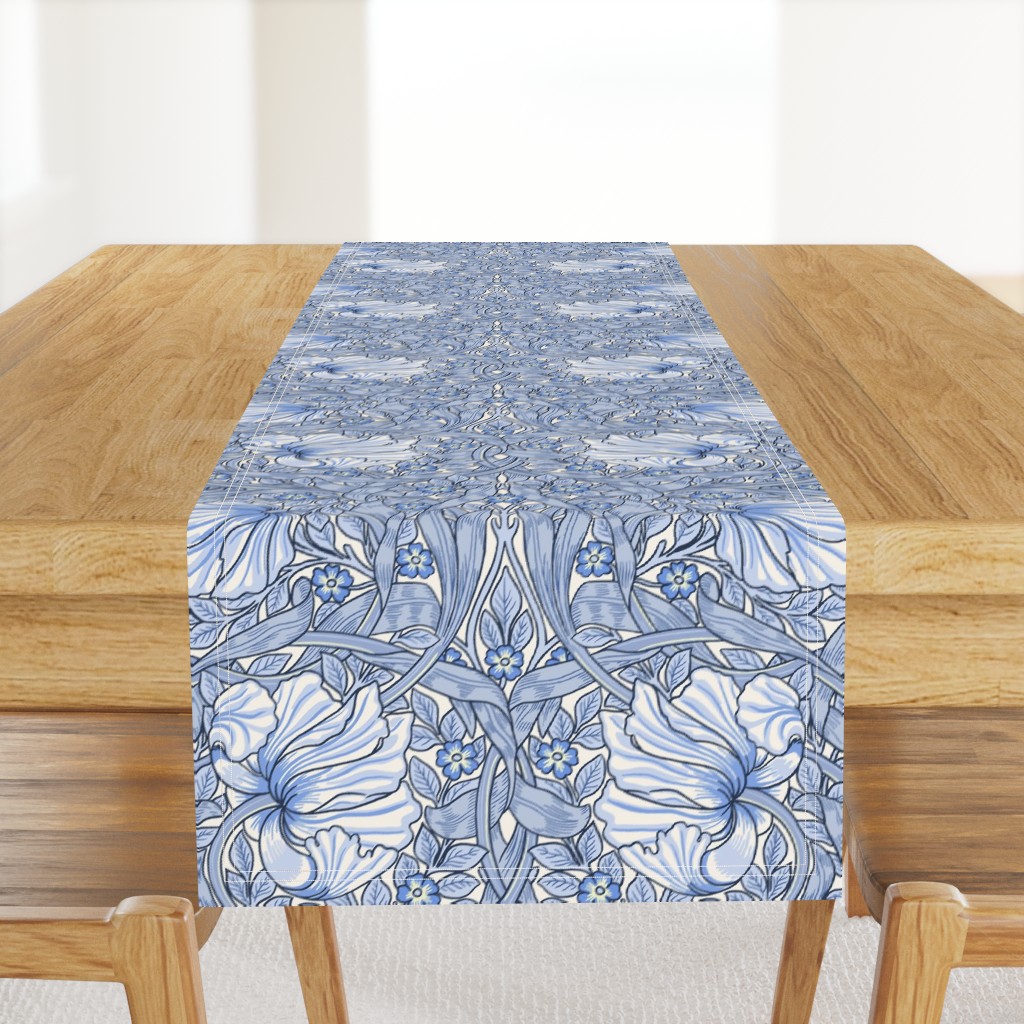 Pimpernel - LARGE - historic Antiqued damask by William Morris - blue white adaption