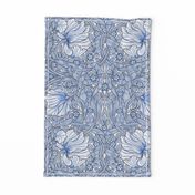 Pimpernel - LARGE - historic Antiqued damask by William Morris - blue white adaption