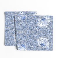 Pimpernel - LARGE - historic Antiqued damask by William Morris - blue white adaption