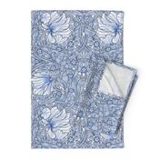 Pimpernel - LARGE - historic Antiqued damask by William Morris - blue white adaption