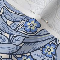 Pimpernel - LARGE - historic Antiqued damask by William Morris - blue white adaption