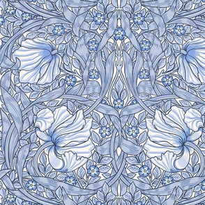 Pimpernel - LARGE - historic Antiqued damask by William Morris - blue white adaption