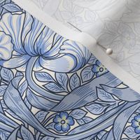 Pimpernel - SMALL - historic Antiqued damask by William Morris - blue white adaption