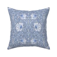 Pimpernel - SMALL - historic Antiqued damask by William Morris - blue white adaption