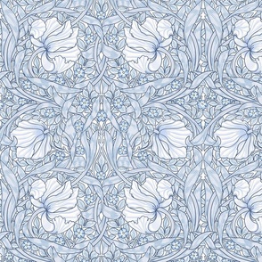 Pimpernel - MEDIUM - historic Antiqued damask by William Morris - blue white linen effect adaption pimpernell