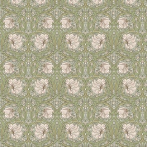 Pimpernel - X SMALL - historic Antiqued damask by William Morris - light sage and peach adaption pimpernell