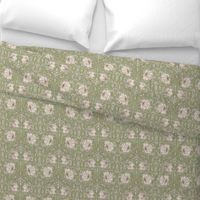 Pimpernel -SMALL - historic Antiqued damask by William Morris - light sage and peach adaption pimpernell
